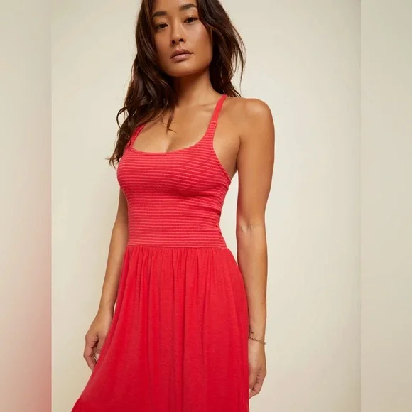 Nation LTD Penelope Smocked Cross back Midi Dress Cherrybomb Red Size Small NEW - Picture 2 of 7